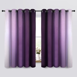 Yakamok Thermal Insulated Ombre Curtains 63 Inch Length 2 Panels, Greyish White and Purple Light Blocking Gradient Color Curtains, Room Darkening Grommet Window Drapes for Bedroom