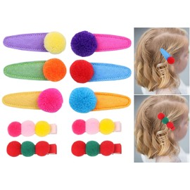 LYXOTO Girls' Hair Clips, Hair Clips, Children's Hair Clips, Clips, Hair Clips for Girls, Multicoloured, Pack of 10 (Fur Ball 1)