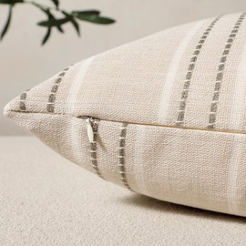 Hckot Throw Pillow Covers 20x20 Set of 2 Striped Pillow Covers Textured Linen Decorative Pillows Square Cushion Covers for Sofa Couch Bed Living Room Farmhouse Decor, Green