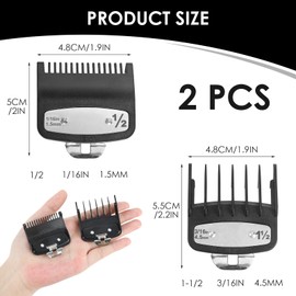 2Pcs Clipper Guards for Wahl 0.5 1.5 Cordless Clipper Cutting Guards with Metal Clip 1/16" 3/16" 1.5mm 4.5mm Professional Hair Clipper Combs Replacement Guards Attachment for Wahl Clippers, Black