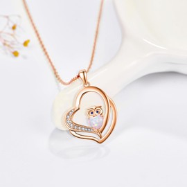 Dreamboat Owl Heart Necklace 925 Sterling Silver Rose Gold Plated Opal Owls Pendant Bird Jewelry Gifts for Women