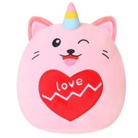 Finebee Cat Plush Lovely Unicorn Cat Stuffed Animal Toy Soft Kitty Plush Pillows Cartoon Cat Plushie Doll Gifts for Birthday Valentine's Day (Pink Love, 10 inch)