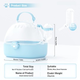 BUCATSTATE Small Animal Carrier Cage with Water Bottle, Portable Hamster Travel Carrier Carry Case 7.24" L*6.69 W *6.42" H for Small Pets, Gerbils, Mice, Dwarf Hamster (Blue)
