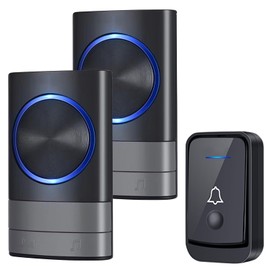 KEWUZY Wireless Doorbell, Waterproof, Dust, Outdoor Doorbell, Front Door with 2 Plug-in Receivers, 52 Ringtones, 4 Volumes, Flashing LED, Doorbell Set, Wireless Range, 400 m (Black)