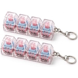 Llavero Antiestrés Mecánico 4 Teclas (2 Piezas) - Click Ruidoso o Silencioso con LED - Fidget Keychain Juguete Antiestrés para niños o Adultos. (Transparente + Rosa con Led)