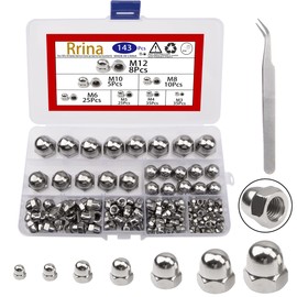 Rrina 143Pcs 304 Stainless Steel Acorn Dome Cap Head Hex Nuts Assortment Kit, M3 M4 M5 M6 M8 M10 M12