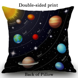 Smooffly Outer Space Solar System Cushion Cover Outdoor Furniture Decorative Linen Square Double Sided Printing Pillow Cover for Home Office Sofa Couch Car Garden 45 x 45cm 18 x 18 inches