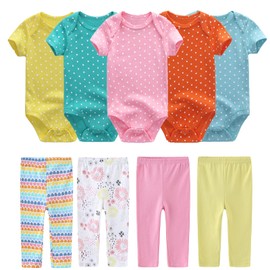 MAMIMAKA Baby Bodysuit Short Sleeve One-Piece Suits Newborn Pants Baby Clothes for Baby Boy and Girls 0-12 Months (0-3 Months, One-Piece Suits 4008-5066)