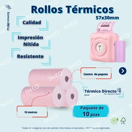 10 Rollos Papel Térmico 57x30 mm Rosa Pastel Impresión Térmica Color Negro para Impresoras termicas 57mm Forma Gatito Phommo Terminales Bancarias 2-1/4 x 40' Soft Pink Paper Rolls 10 Pack