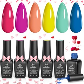 beetles Gel Polish Beetles Gel Nail Polish Set, 6 Colors Bright Rainbow Nail Art Orange Blue Pink Green Neon Gel Polish Kit Soak Off UV Gel DIY Nail Art for Women Pool Party Holiday Manicure