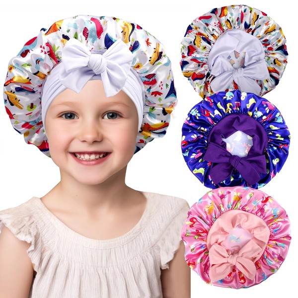 Loccmat 3 Pcs Kids Bonnets,Silk Bonnet with Wide Elastic Band,Kids