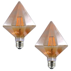 Lxcom Lighting 8W LED Edison Light Bulb E26 Dimmable Vintage Bulbs 80W Equivalent Soft Warm White 2200K D110 Diamond Shape Amber Glass Decorative LED Filament Bulbs for Bar Home Restaurant, 2 Pack