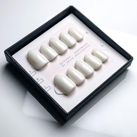 Salon Press-on Nails Short Oval Shape Solid Color Small Size, Fake Nails for Girls, Stick on Nails for Women Daily Wear Includes Prepare Tool Set (White)