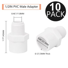 Lswteiz 10Pack 1/2" PVC Male Adapter Pipe Fittings (Socket x Male Pipe Thread) 2-Way PVC Hose Adapter Coupling with 1/2-Inch Male Hose Thread, Schedule 40, White