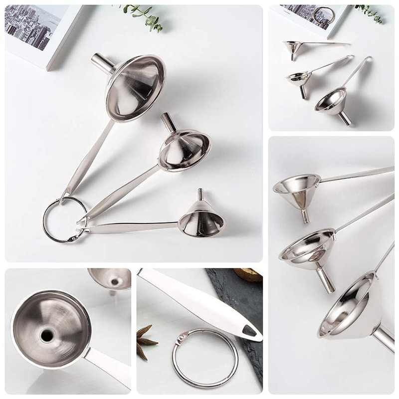 Taicols Stainless Steel Kitchen Funnel Set, 3 Pcs Mini Metal