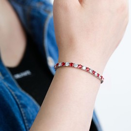 Kose 925 Sterling Silver Bracelets for Women and Men | 4mm Sapphire Ruby Emerald Cubiz Zirconia Classic Tennis Bracelet | Size 6.5-8 inches (Ruby+CZ, 7.25")