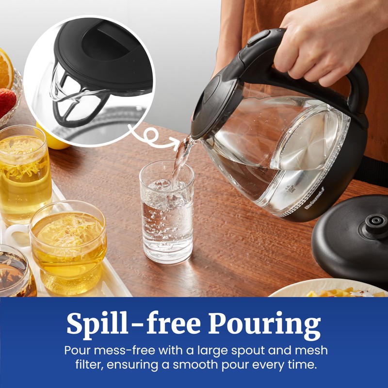 Elite Gourmet EKT1001B Electric 1.0L BPA-Free 1100W Glass Kettle Cordless