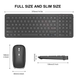 cimetech Wireless Keyboard Mouse Combo, Compact Full Size Wireless Keyboard and Mouse Set Less Noise Keys 2.4G Ultra-Thin Sleek Design for Windows, Computer, PC, Notebook, Laptop - Matte Black