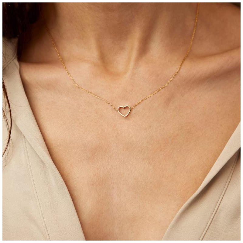 Kyerlyn Simple Heart Necklace Cute Tiny 14k Gold Plated Choker