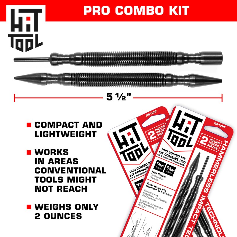 HIT Tool Pro Combo Kit 1/32" Hammerless Nail Set Punch,