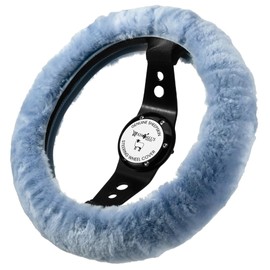 Andalus Brands Australian Sheepskin Steering Wheel Cover, Anti-Slip Universal 15 Inch Fuzzy Steering Wheel Cover Offers a Plush Velvet-Like Touch, Eco-Friendly Fluffy Steering Wheel Cover (Blue Grey)