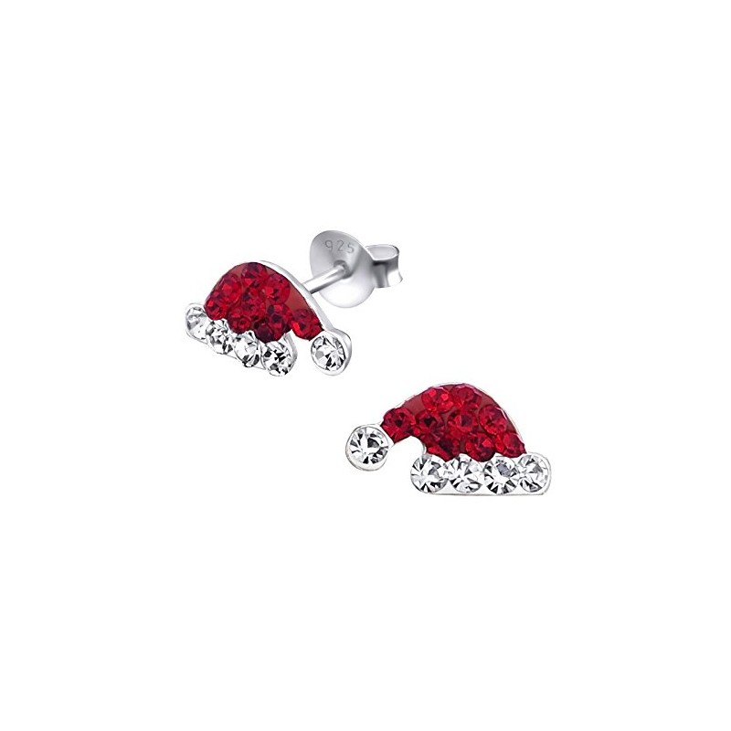 Sterling Silver Santa Earrings - Christmas Hat with Sparkly Crystal