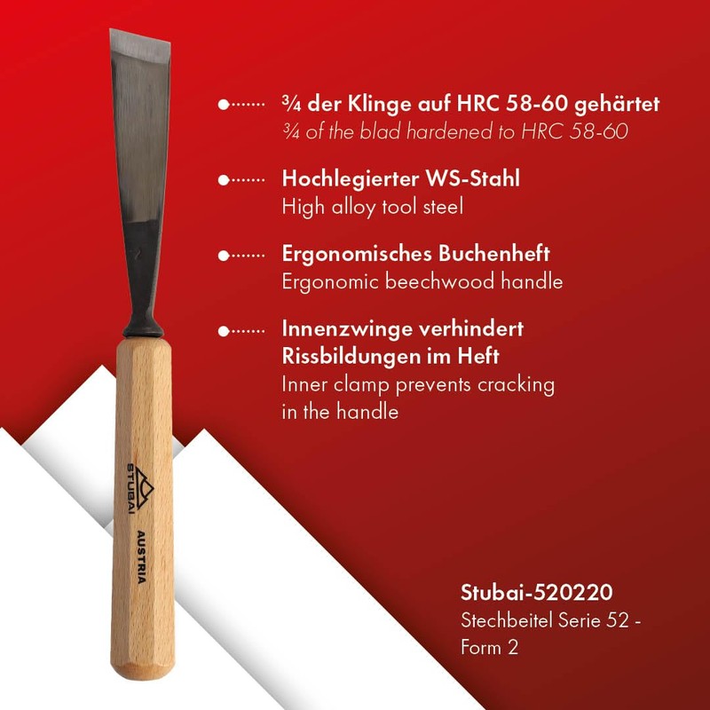 Stubai 520220 20 mm Woodcarving Chisel in PVC Bag