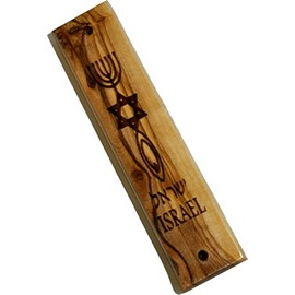 Holy Land Market Olive Wood Messianic Mezuzah Engraved with Laser, 5 in - Fits 3 in Klaf, Door Decor