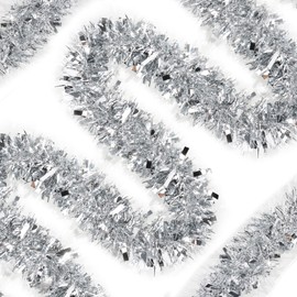 50 Ft Silver Christmas Tinsel Garland Xmas Tree Decorations Thick Thin Metallic Twist Garland Ornament Decor Shiny Hanging Christmas Tree Garland Christmas Decoration for Party Holiday Indoor Supplies
