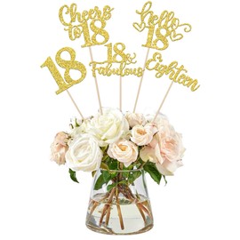 ZHUOWEISM 15 PCS Happy 18th Birthday Centerpiece Sticks Hello 18 Fabulous Table Flower Centerpieces Eighteen Cheers to 18 Years Floral Decor for Happy 18th Birthday Party Centerpieces Sticks Gold