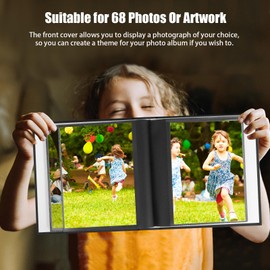 Photo Album 6x8 Holds 68 Photos, 2Packs 6x8 Photo Album Linen Cover with Front Window, Art Portfolio Binder for 6 x 8 Pictures, 6x8 Photo Album Book for Wedding Family Baby Anniversary Pictures, Black