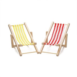 Odoria 1/12 Scale Miniature Beach Chair Lawn Chair 2Pcs Dollhouse Furniture Accessories, Red and Yellow