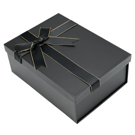 2 Pack Black Large Gift Box with Lid and Bow,Black Gift Packaging Box for Christmas Valentines Day Birthday Wedding Anniversary Festival（22.5x16x8.5cm）