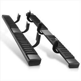 Pair 6.75" Black Powdercoated Flat Side Step Bar Running Boards Compatible with 1999-2016 Ford F-250 F-350 F-450 F-550 Super Duty Crew Cab, Stainless Steel