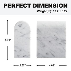 Koville Natural Italian Marble Bookends for Shelves, Book Ends for Heavy Books, 13LBS Ultra Heavy Duty Book Holders, Triumphal Arch Bookends Office Bookshelf Decor for CDs/Video Games(Bianco Carrara)