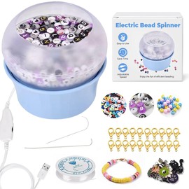 SHOP LC DELIVERING JOY Clay Bead Spinner for Jewelry Making Necklace Bracelet Maker Machine - Electric Bead Spinner Kit with 2 Big Eye Needles & Accessories Waist Beads Gifts -Blue