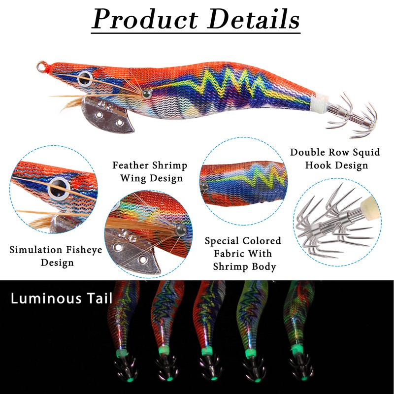 Luminous Squid Jig Hook Saltwater Fishing Lures Kit 10pcs Luminous