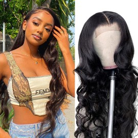 GZAmber 26inch Human Hair Wig Curly Wave Lace Closure Wigs Human Hair Pre Plucked 4x4 Lace Closure Wigs Human Hair with Baby Hair Glueless for Black Women 180% (boby wave 28inch)