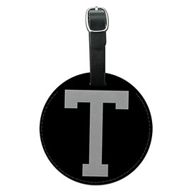 Graphics & More Letter T Initial White Round Leather Luggage Id Tag Suitcase Carry-on, Black
