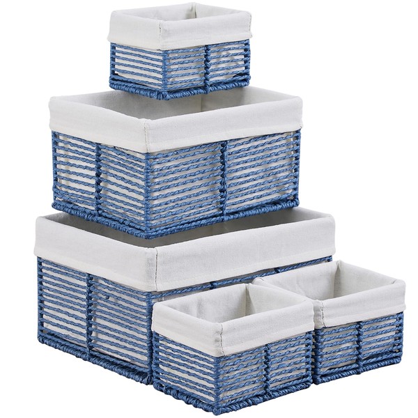Vagusicc Wicker Storage Basket, Hand-Woven Paper Rope Wicker Baskets, Rectangular