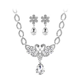 TTPSRY Swan Crystal Bridal Jewellery Set for Women Rhinestone Necklace Earrings Ring Wedding Bridesmaid Jewellery Set, Alloy Steel, Rhinestone