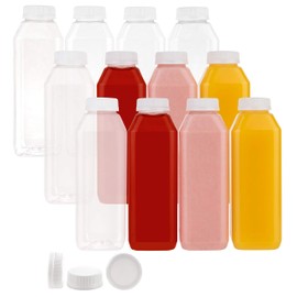 Disposable Plastic Juice Bottles-16 Oz with Lids | 12 Pack | for Water, Orange Apple Lemon Juicing, Smoothies, Milk, Reusable, BPA Free, Tamper-Proof Caps, Catering, Takeout