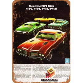 RetroRust 10 x 14 METAL SIGN - 1972 Oldsmobile 4-4-2 Full Line - Vintage Rusty Look