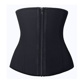 YIANNA Women Zip&Hook Latex Waist Training Corsets/Cincher Sport Girdle Underbust Hourglass Body Shaper, YA2219-Black-L