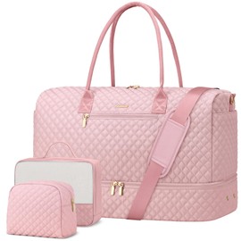 Travel Duffle Bag for Women Weekender Overnight Bag with Shoe Compartment with Gym with Wet Pocket for Labor and Delivery 3 Pcs Set Pink