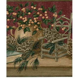 Pinecone Shelf Basket Wallpaper Border b29603