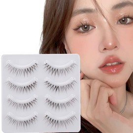 Miz Barn Daily Lashes 4 Pairs Natural Look False Eyelashes, Natural Soft Lightweight Comfortable Short Lashes Strip Cross Clear Band Handmade Fake Eyelashes(GT10)