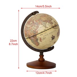 CALIDAKA Vintage Globe, Antique Globe Desktop Ornament, Rotating Globe with Stand, World Map Modern Desktop Decoration Souvenir for Office Home Decor, 8.7" x 5.5"