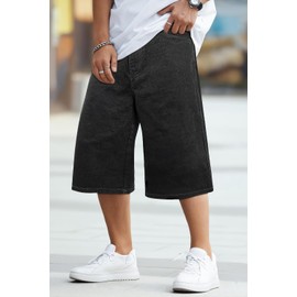 GINGTTO Mens Baggy Jorts Y2k Long Black Jean Shorts for Men 90s Wide Leg Denim Shorts Men Loose Plus Size 42