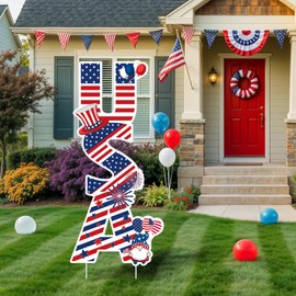 USA Yard Sign Outdoor Decoration 4th of July American Flag Letter USA Patriotic Lawn Sign with Stakes Stars Waterproof Sign Decor for Independence Day Fourth of July Home Party Garden Outside Supplies
